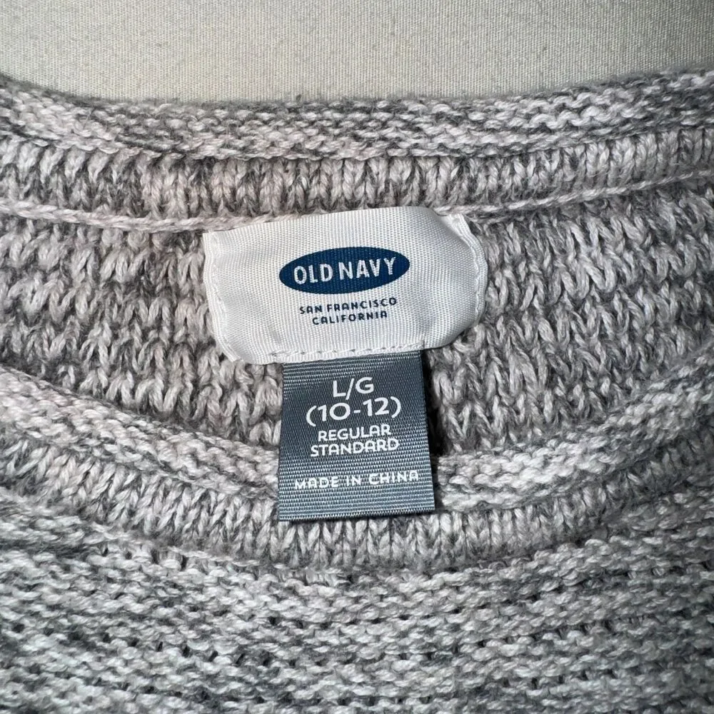Old Navy Knit Shirt Girl's 10-12 L Grey Top Long Sleeve Heathered Sweater